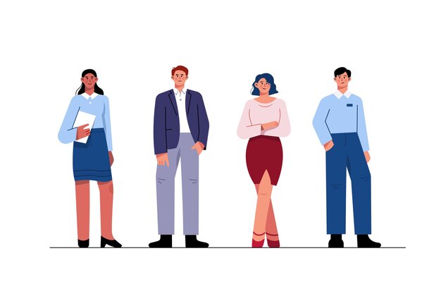 Vector collection of flat business people in professional outfits confident man and women