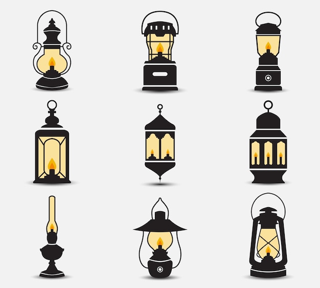 Collection of flat cartoon lanterns of various shapes