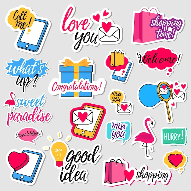 Collection of flat design social network stickers