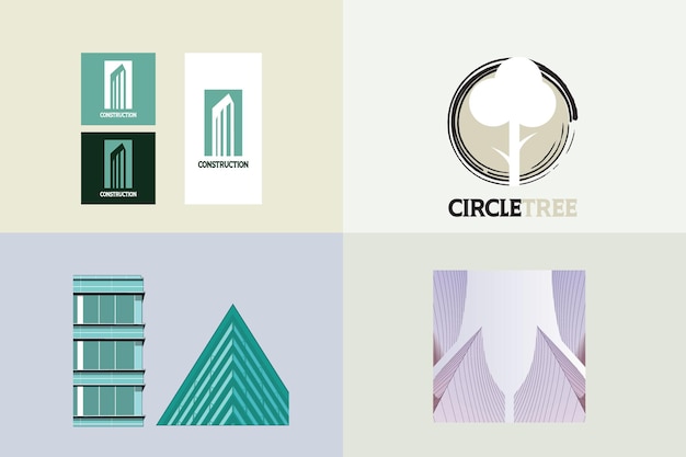 Vector collection of flat designs of retro and modern city house illustrations