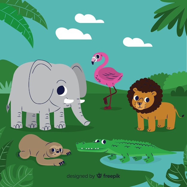 Collection of flat tropical animal