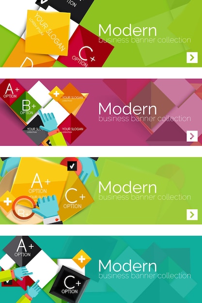 Collection of flat web infographic concepts and banners various universal set