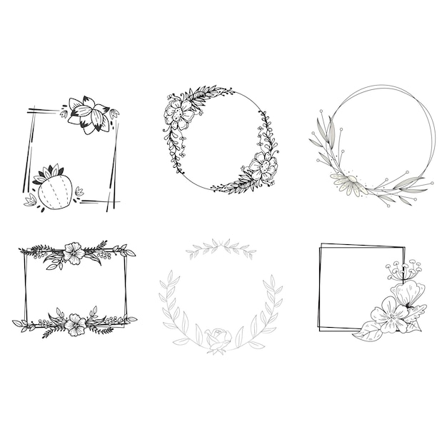 Collection of floral frames with silhouettes of branches leaves and flowers Hand drawn elegant del