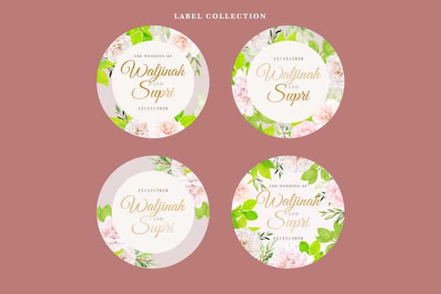 Collection of floral labels in watercolor style