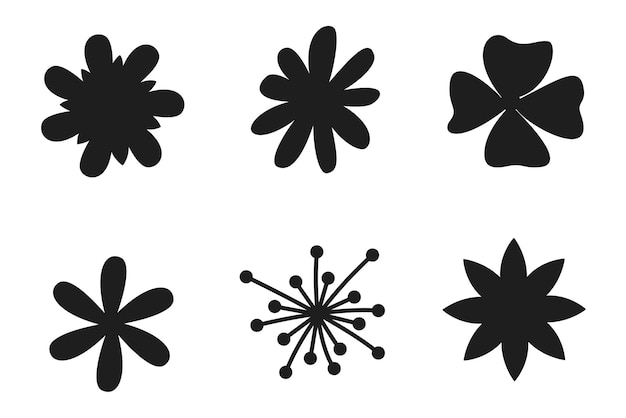 Collection of Flower and branches doodle isolated vector Silhouettes