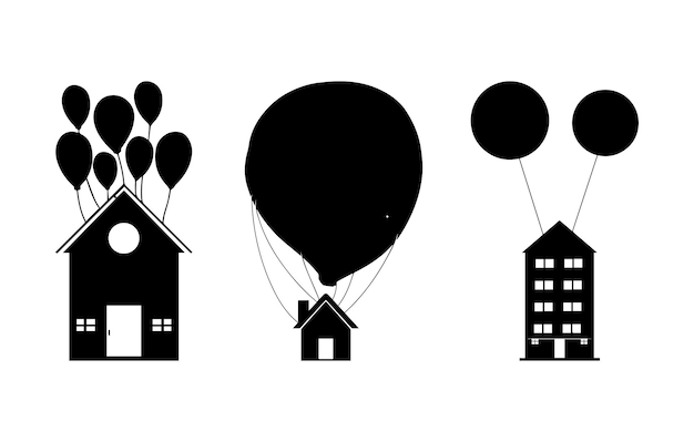 Collection of Flying House with Balloon Silhouette