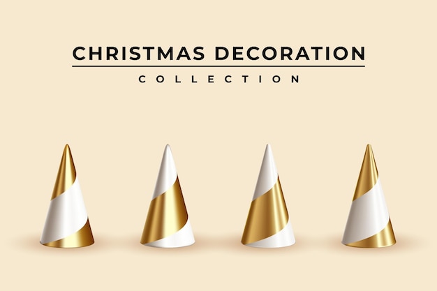 Collection fo realistic golden Christmas decoration