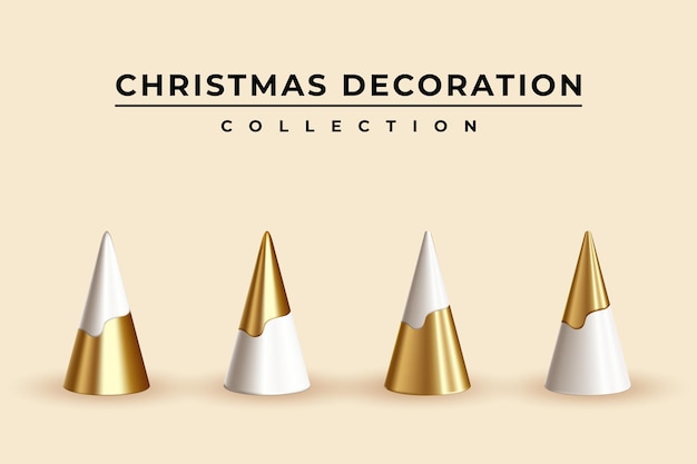 Collection fo realistic golden Christmas decoration