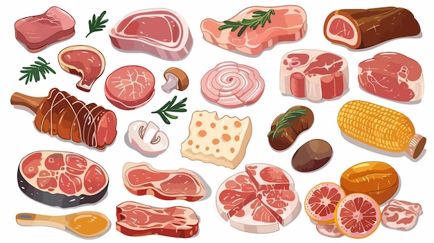 a collection of food from the company of raw meats