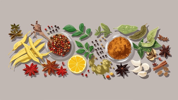 Vector a collection of food and spices including berries spices and spices