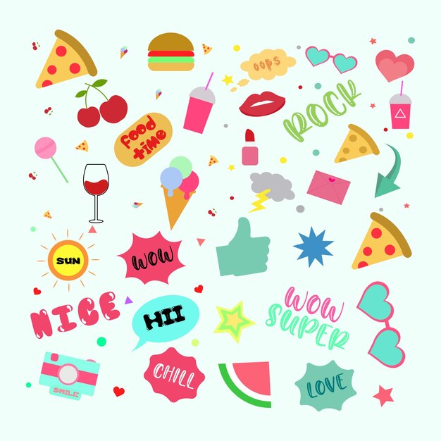 Vector collection of food stickers elements cartoon design stock