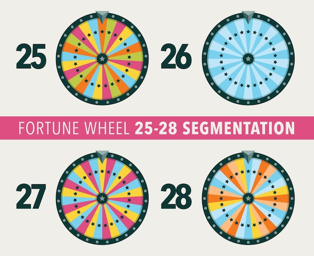 Collection of fortune wheel flat illustrations 25 26 27 and 28 segmentation fortune wheel objects