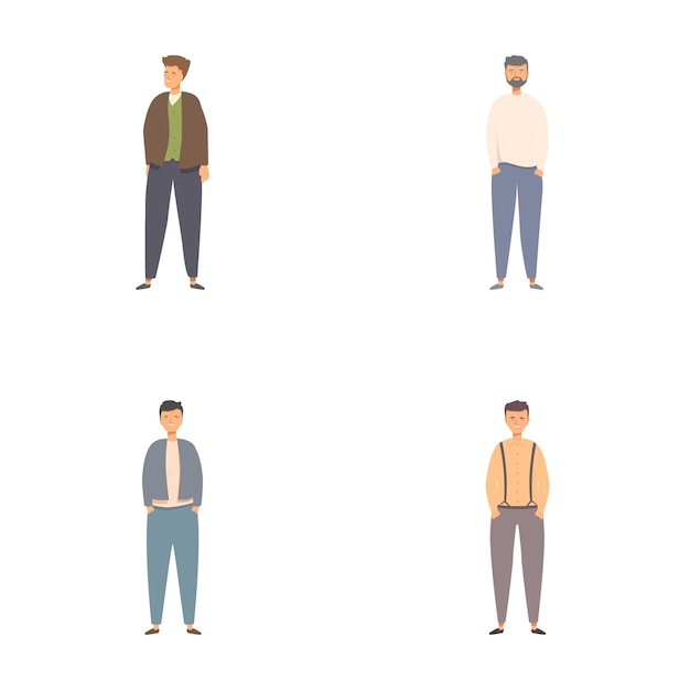 Vector collection of four casual men standing