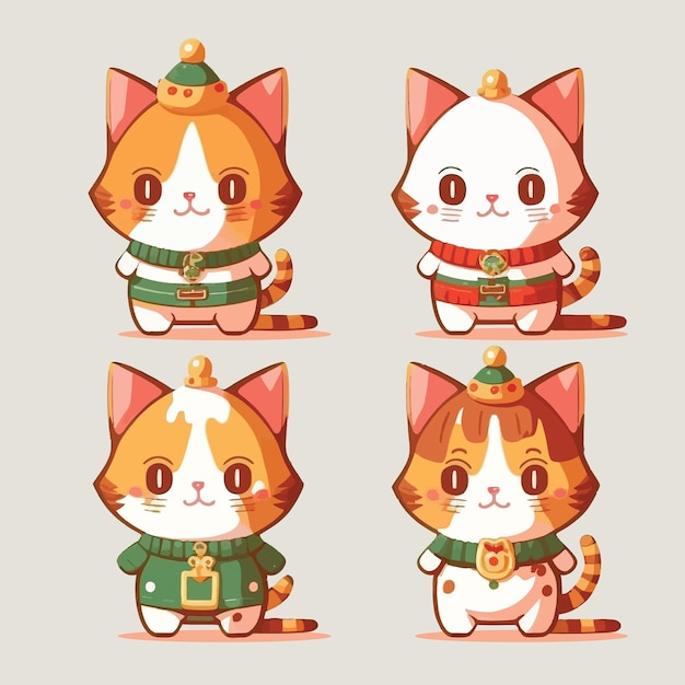 Collection of four cute avatar Cats in Christmas costumes. illustration Character