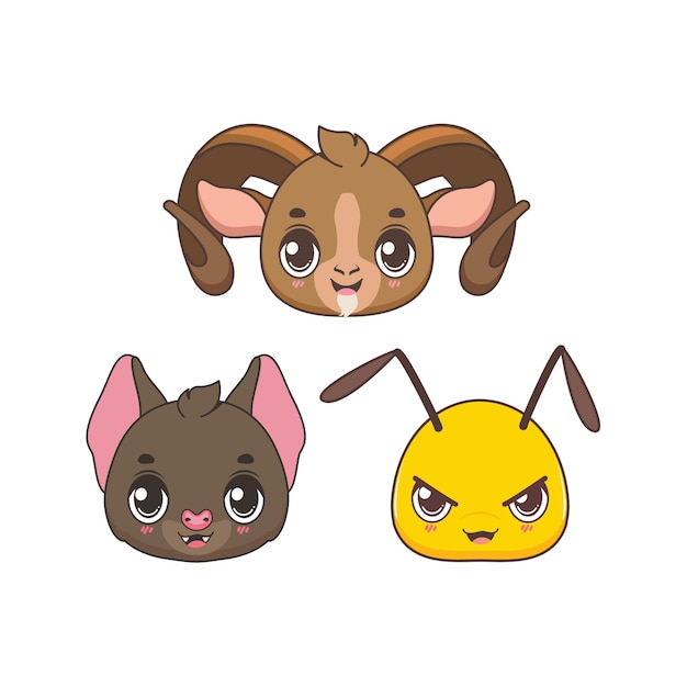 Collection of four cute cartoon animal icons