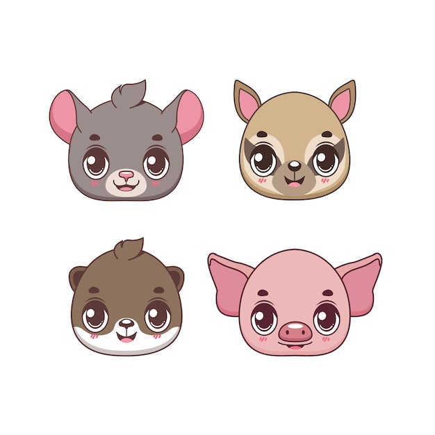 Collection of four happy animal icons