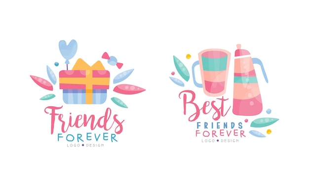 Collection of Friends Forever Logo Templates Design Friendship Day Hand Drawn Badges Banner Poster Card Tshirt Vector Illustration