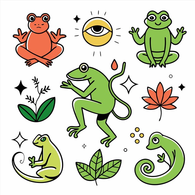 Vector a collection of frogs and an eye with the word quot frog quot on it