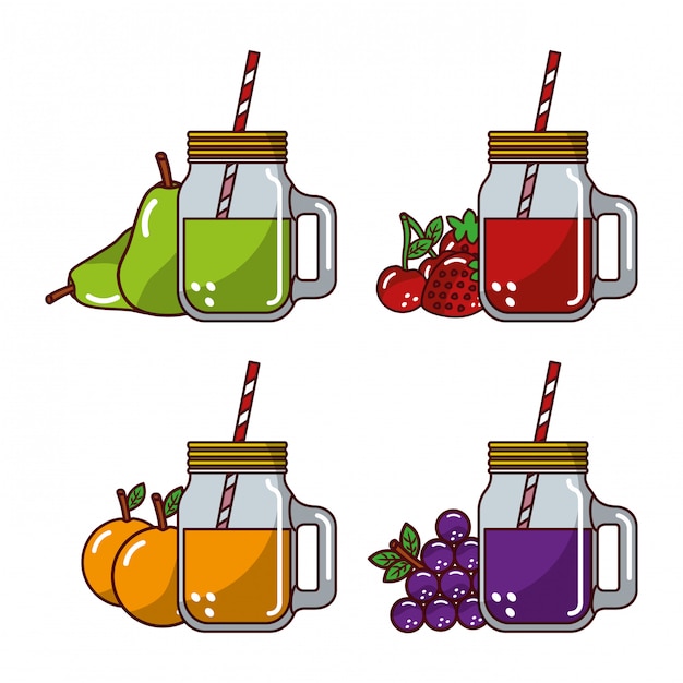 collection fruits juices glass straw fresh natural