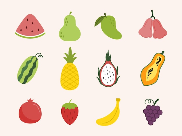 collection of fruits vector flat illustration concept