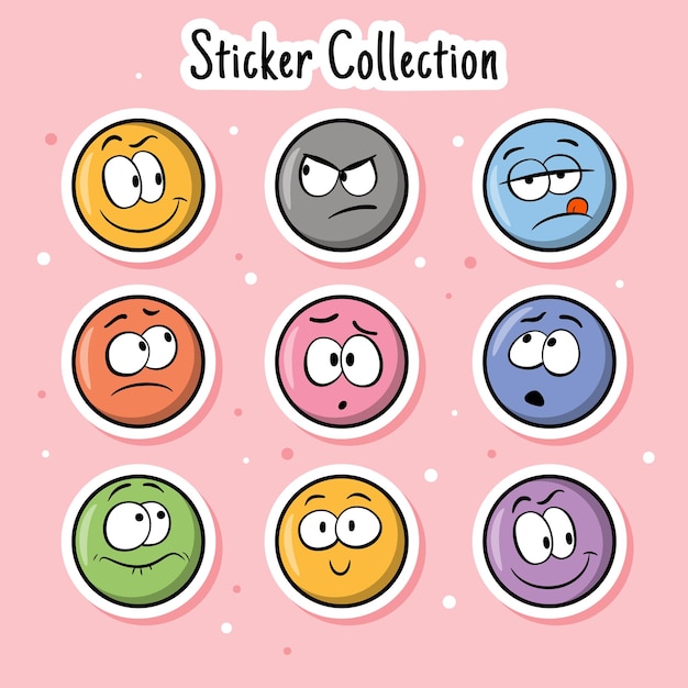 Collection of funny stickers with facial expressions in cartoon style Comic face expressions stickers