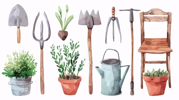 Vector a collection of garden tools and gardening tools