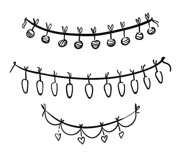 Collection of Garlands in Hand Drawing Style