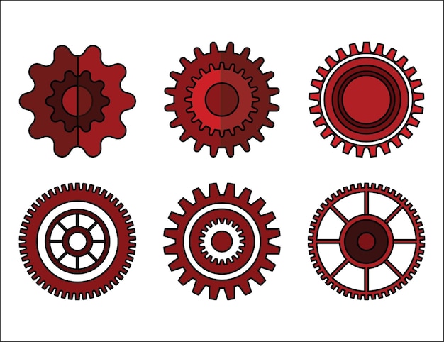 Collection of Gear Red Color Vector