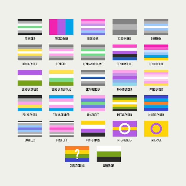 Collection of gender identity flags Pride flags Vector illustration