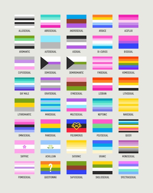 Collection of gender identity flags Pride flags Vector illustration