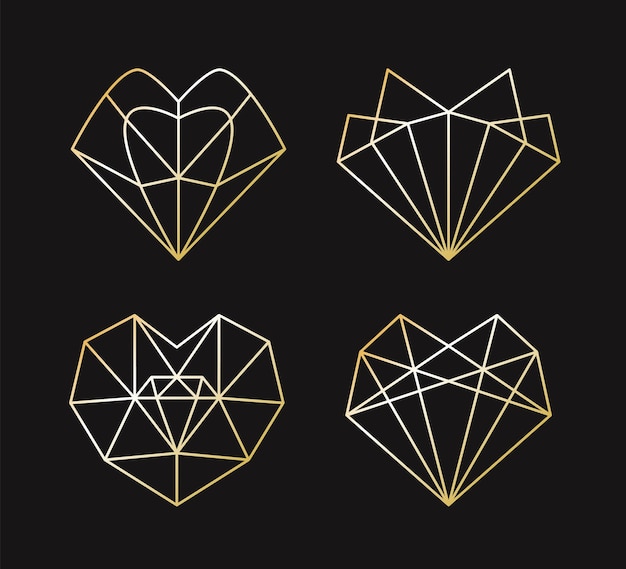 Collection of geometric golden heart shape.