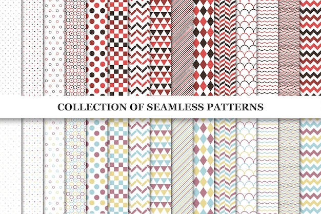 Collection of geometric seamless patterns. Modern black and white textile backgrounds, prints.