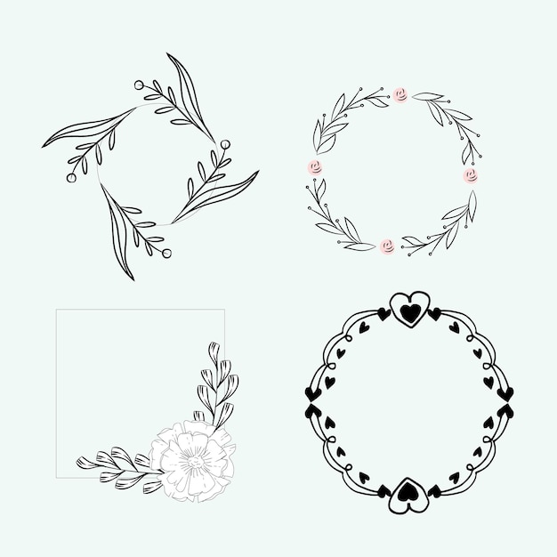 Vector collection of geometric vector floral frames round oval triangle square borders decorated with h