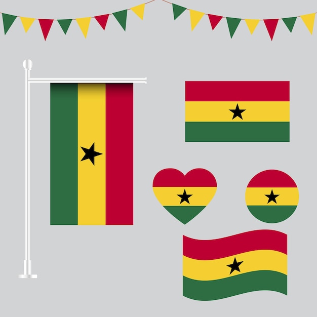 collection of Ghana flag emblems and icons in different shapes