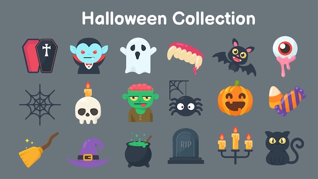 Collection of ghosts and objects for Halloween. Separate elements from the background