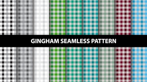 Collection of gingham tablecloth vector seamless pattern