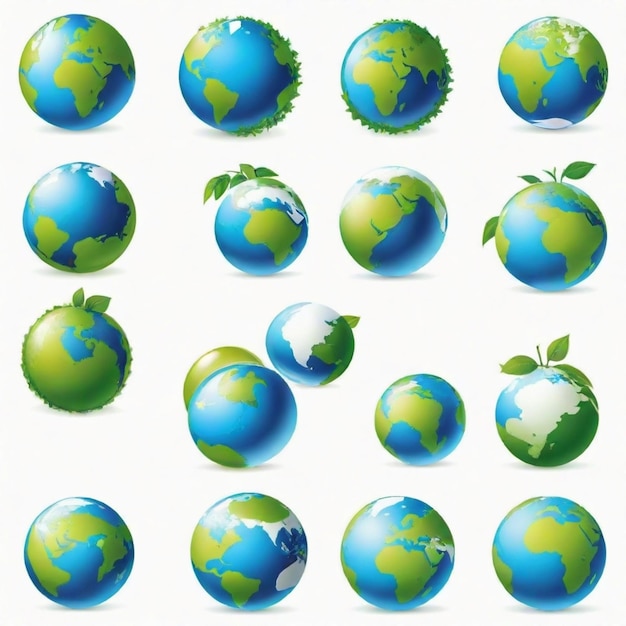 Vector a collection of globes with the earth and the words earth