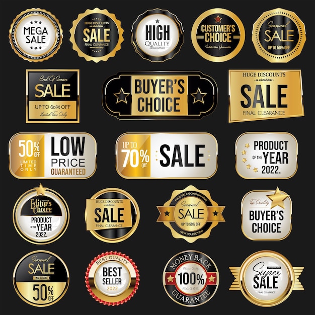 Collection of gold and black badges and labels retro super sale style