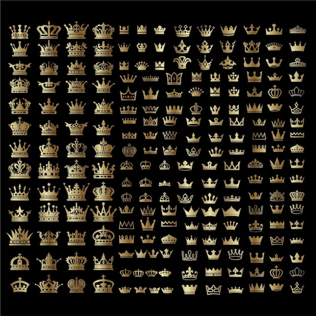 Vector a collection of gold crowns with the words crown on them