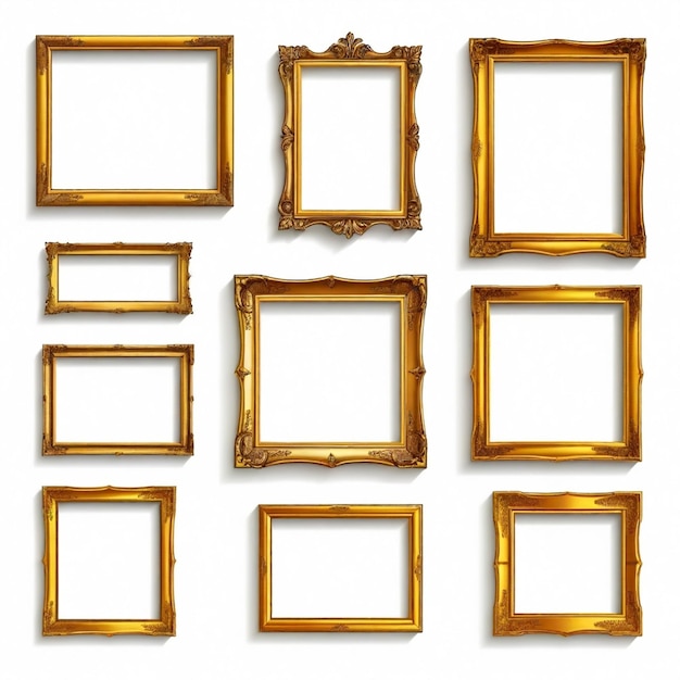 a collection of gold framed frames with a gold frame