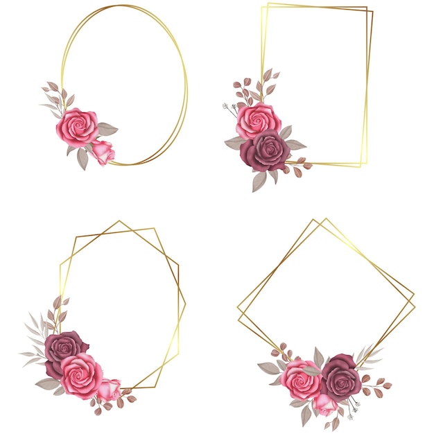 collection of gold frames with watercolor flowers