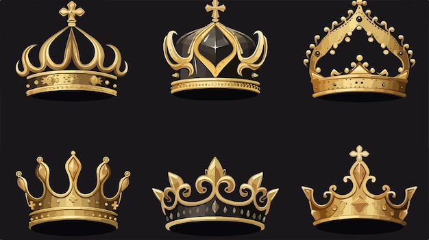 a collection of gold and silver crowns