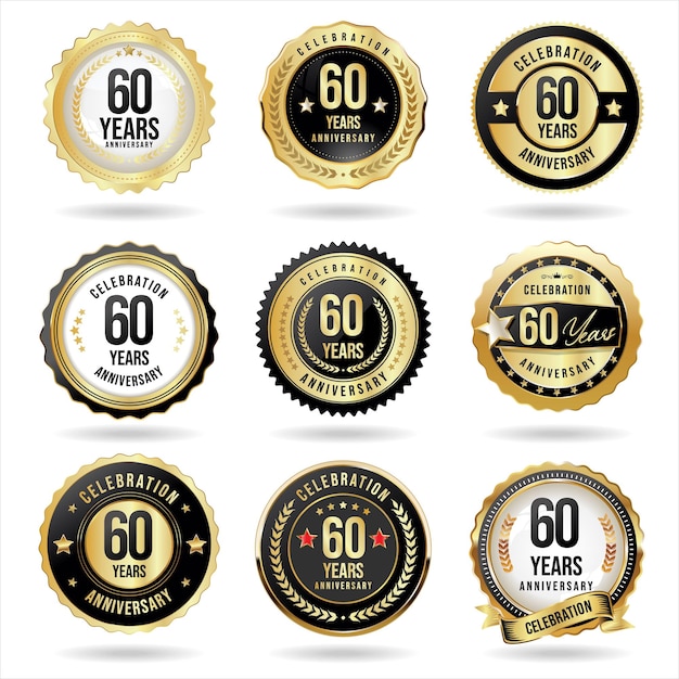 Collection of golden anniversary badge and labels vector illustration