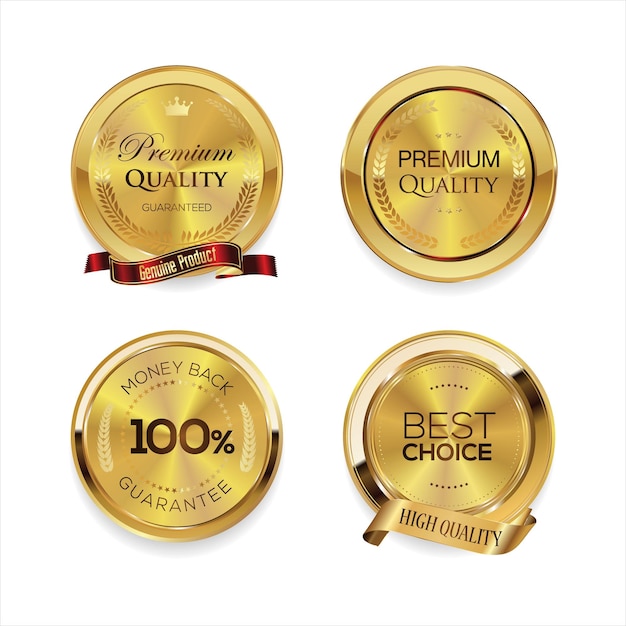 Collection of golden badges and labels retro premium quality