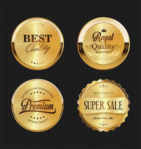 Collection of golden badges and labels retro style