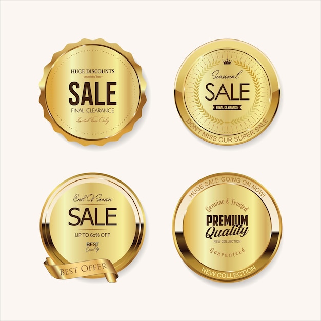 Collection of golden badges and labels retro super sale style