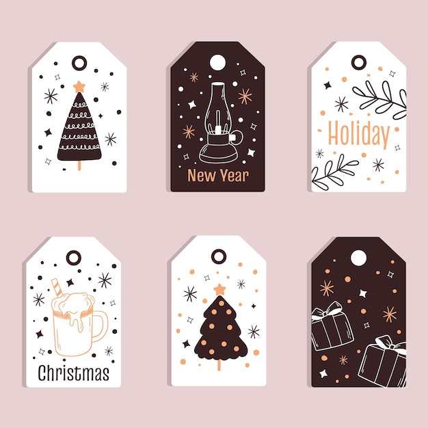 A collection golden Christmas and New Year labels