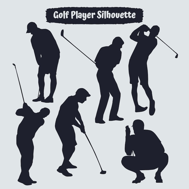 Collection of Golf Player male silhouettes in different poses