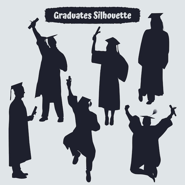 Collection of Graduates Celebrating silhouettes in different poses