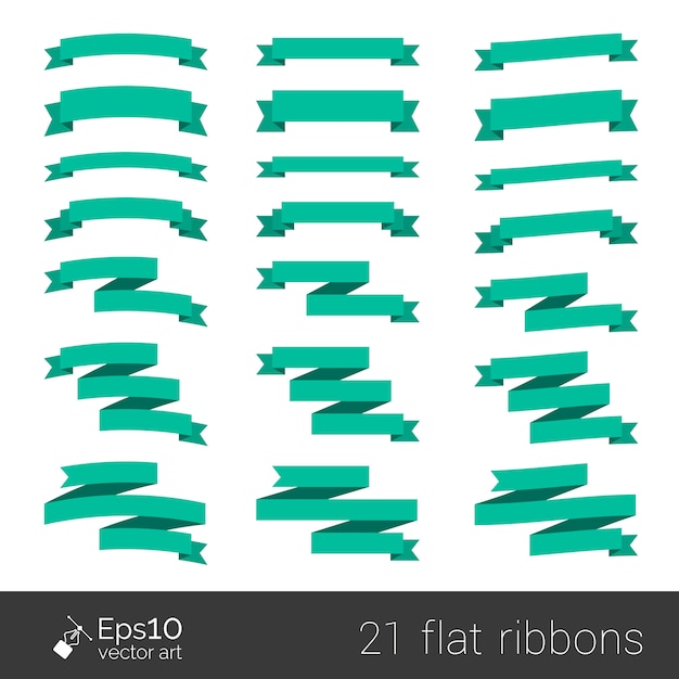 Collection of green flat style ribbons isolated on white with space for your text.  elements for your design. Paper origami.